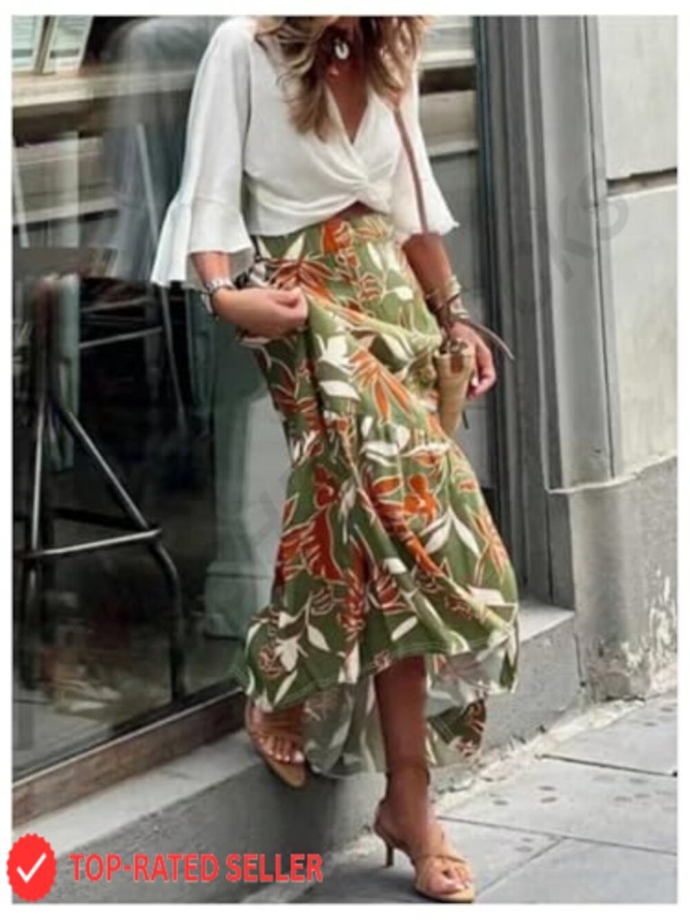 Women's Boho Flowy Maxi Skirt High Waisted Swing Graphic Print Beach Summer - Picture 2 of 2
